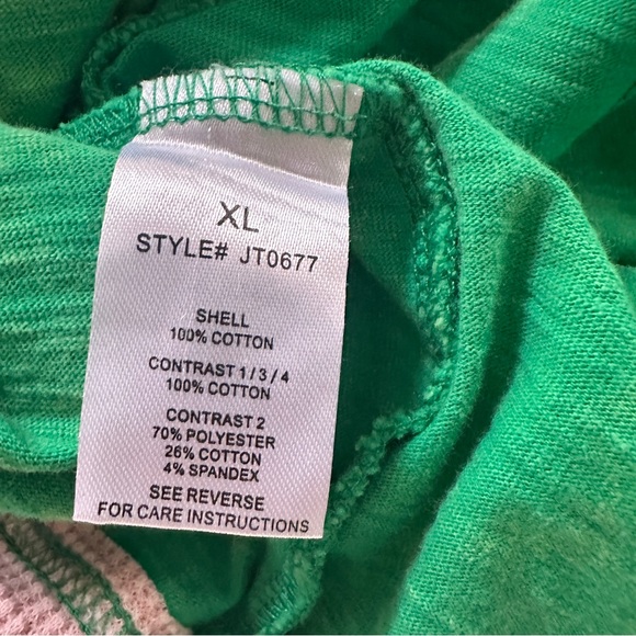 Oli & Hali washed patch varsity collar Green Pink Patchwork Jersey Top - Picture 8 of 8